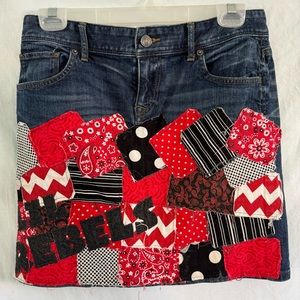 Upcycled Ann Taylor LOFT Patchwork Jean Skirt Red Black Lil Rebel Sz 2 Etsy.